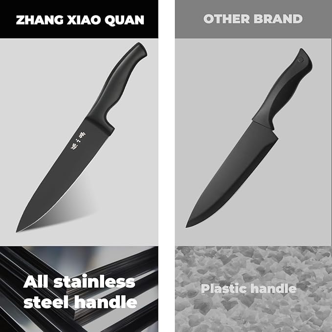 ZHANG XIAO QUAN SINCE 1628 15Pcs Knife Sets with Block, knife sets for kitchen with block High Carbon Stainless Steel Built-in Sharpener Dishwasher Safe(Black)