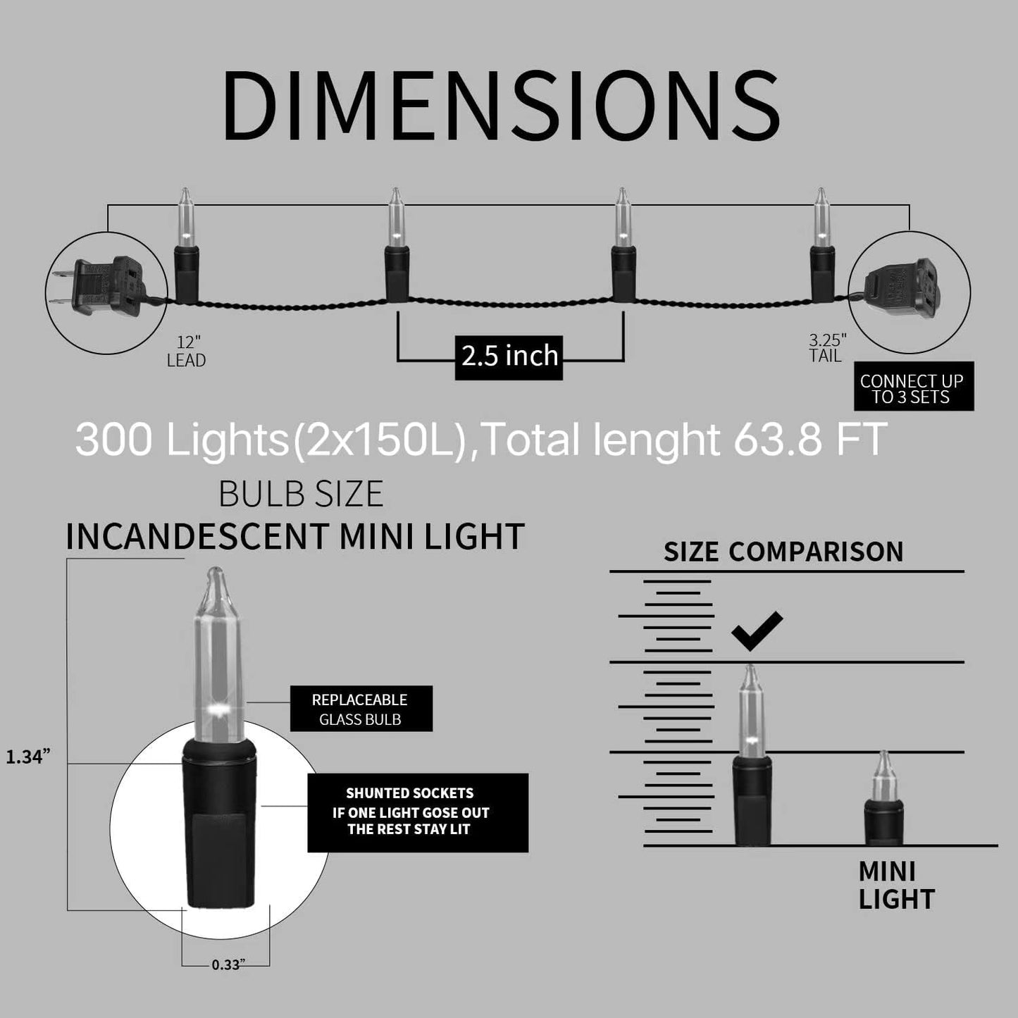 300LIGHTS(2*150L) Blue Extra-Bright with End Connectors Christmas Decorative Lights 19.44m UL Certified Mini String Light Set Waterproof for Home Garden Holiday Tree Party Patio Decor Wedding