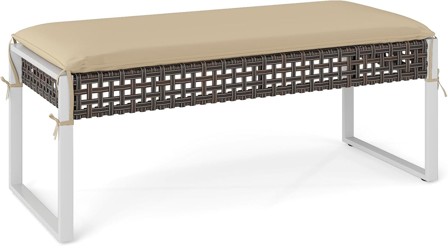 Tangkulka Outdoor Ottoman, Patio Rattan Heavy Duty Wicker Footrest with Soft Cushion & Metal Frame, Extra Seating, for Porch, Backyard, Lawn and Poolside (1)