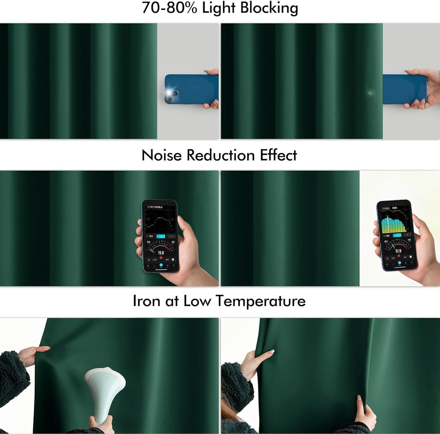 MIULEE Hunter Green Back Tab Blackout Curtains 90 Inches Long 2 Panels Set for Living Room Bedroom, Rod Pocket/Pinch Pleat Thermal Insulated Room Darkening Pleated Light Blocking Drapes