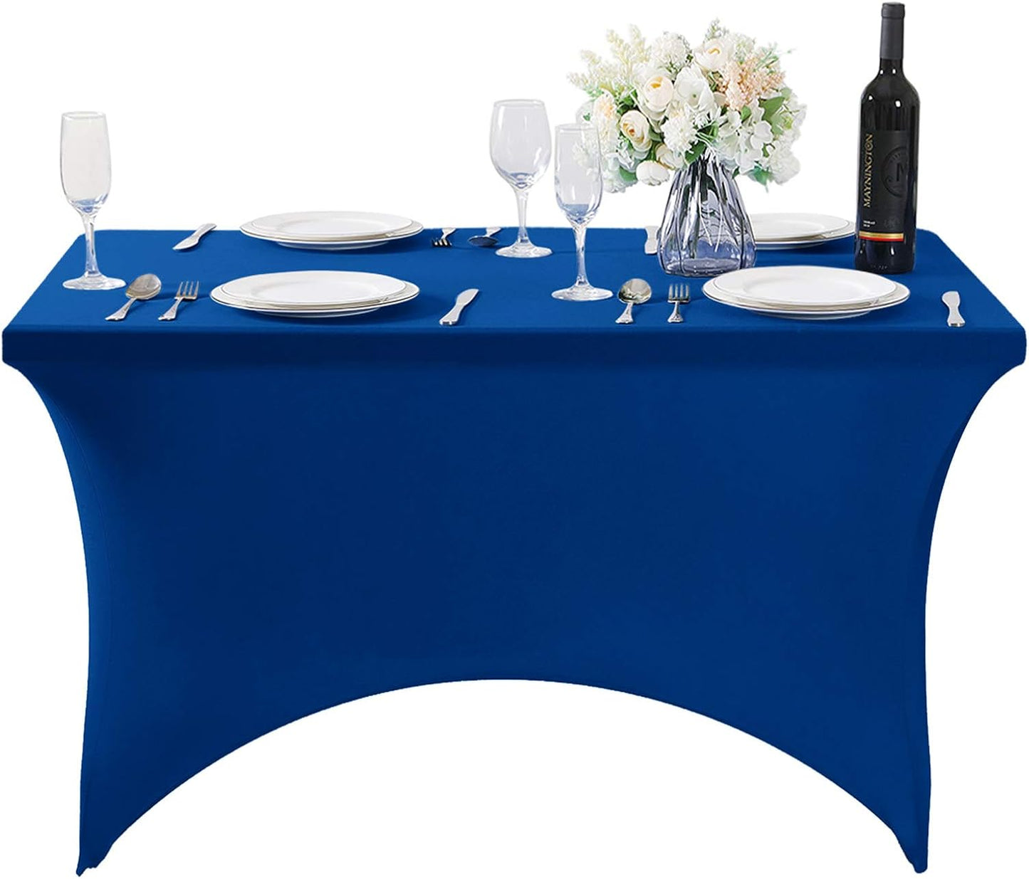 SuperO 2Pack Waterproof Spandex Table Cover for 4FT Table Universal Fitted Stretch Tablecloth for Party, Banquet, Wedding and Events-Classic Blue