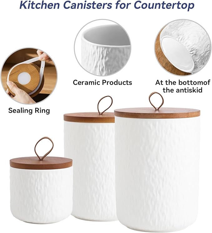 Kitchen Canisters for Countertop, Ceramic Coffee Canisters with Airtight Lids Food Storage Jars Sugar Container for Kitchen Counter Tea, Coffee Beans, Spice (#001White-27oz/800ml)