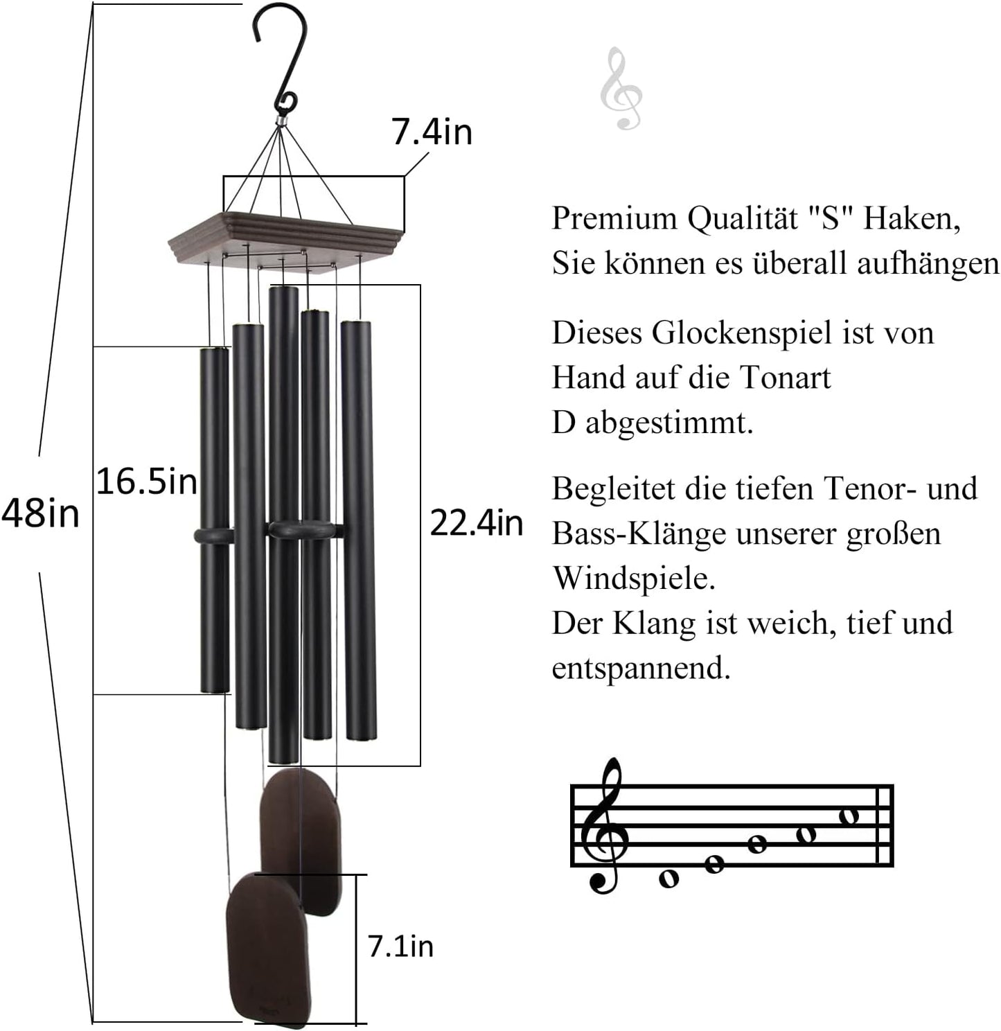 ASTARIN Large Wind Chimes Outdoor 48 Inch Sympathy Wind Chime with 5 Heavy Aluminum Tubes Tuned Soothing Melody, Memorial Wind Chimes for Outside Decoration (Patio, Garden, Yard)