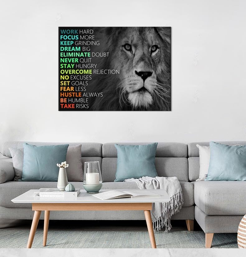 Motivational Lion Canvas Poster for Office Colorful Wall Art Painting Artwork Inspirational Picture Print Wall Decor for Home Living Room Bedroom Workplace Wooden Framed Ready to Hang [30''Wx 40''H]