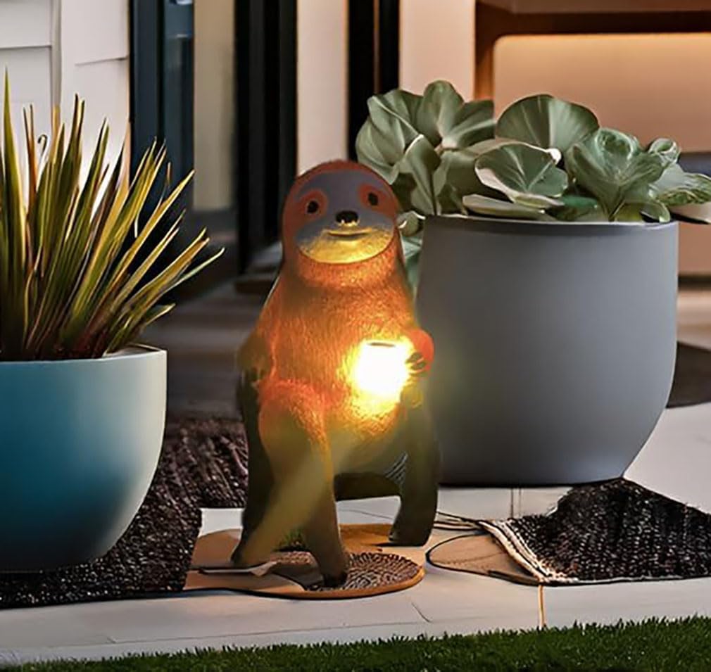 Cute Sloth Solar Light Fairy Garden Accessories Outdoor Figurine Lights Micro Landscape Garden Decorations for Patio Yard Lawn Porch Housewarming Garden Gift Sloth Gifts Valentines Day Gifts