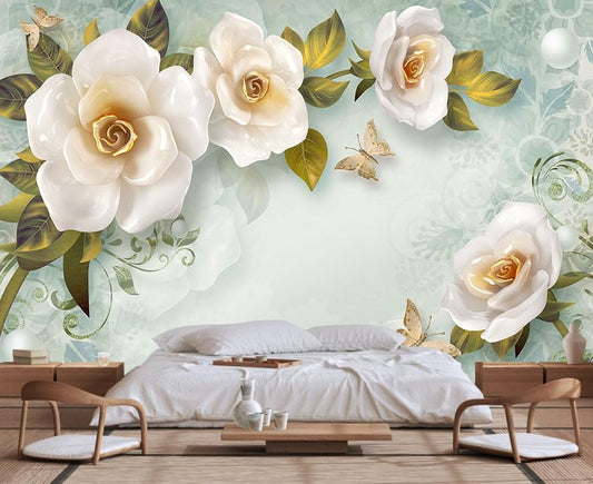 Modern Simple and Stylish Floral Wallpaper, Chinese Style Wall murals, Large Wall Background Decoration(Non-self-Adhesive)