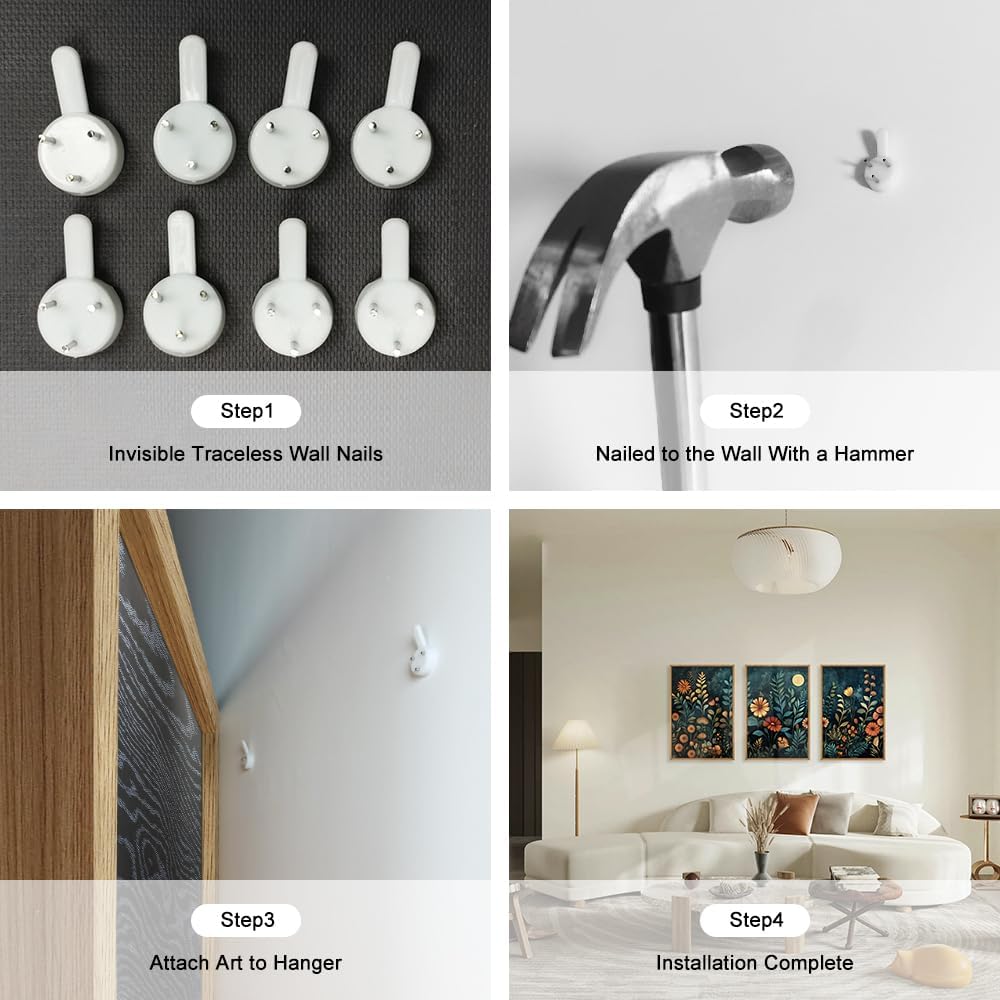 Vintage Dark Botanical Framed Canvas Wall Art Set, Colorful Floral Wall Decor, Nature Wildflower Wall Painting, Colorful Blossom Art Prints for Living Room, Bedroom, Office - 16"X24"X3