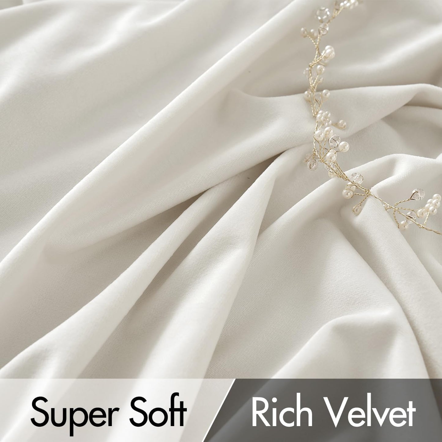 MIULEE Ivory White Velvet Curtains 90 inches Long 2 Panels - Luxury Pinch Pleated Room Darkening Window Drapes for Bedroom Living Room Thermal Insulated Super Soft, Back Tab Rod Pocket Elegant Decor