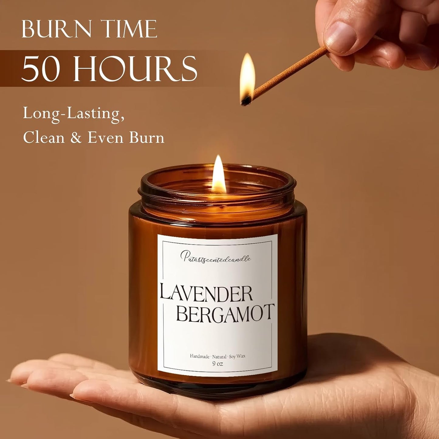 Lavender & Bergamot Scented Candles for Home, Natural Soy Wax Aromatherapy Non Toxic Candle Gifts for Women Men, Home Fragrance Decoration Glass Jar Candle for Meditation and Relaxation (9oz