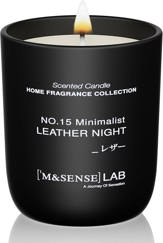 M&SENSE Natural Soy Candle| Leather Night | 5.3 oz | Minimalist Scented Candle for Relaxation, Gifting, Home Décor | for Bedroom, Office, Party Small