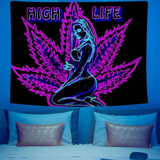 ADDWel Blacklight Tapestry for Bedroom, Tapestry Glow In The Dark, UV Reactive Black Light Posters Wall Hanging for Bedroom Dorm Living Room Backdrop Decor