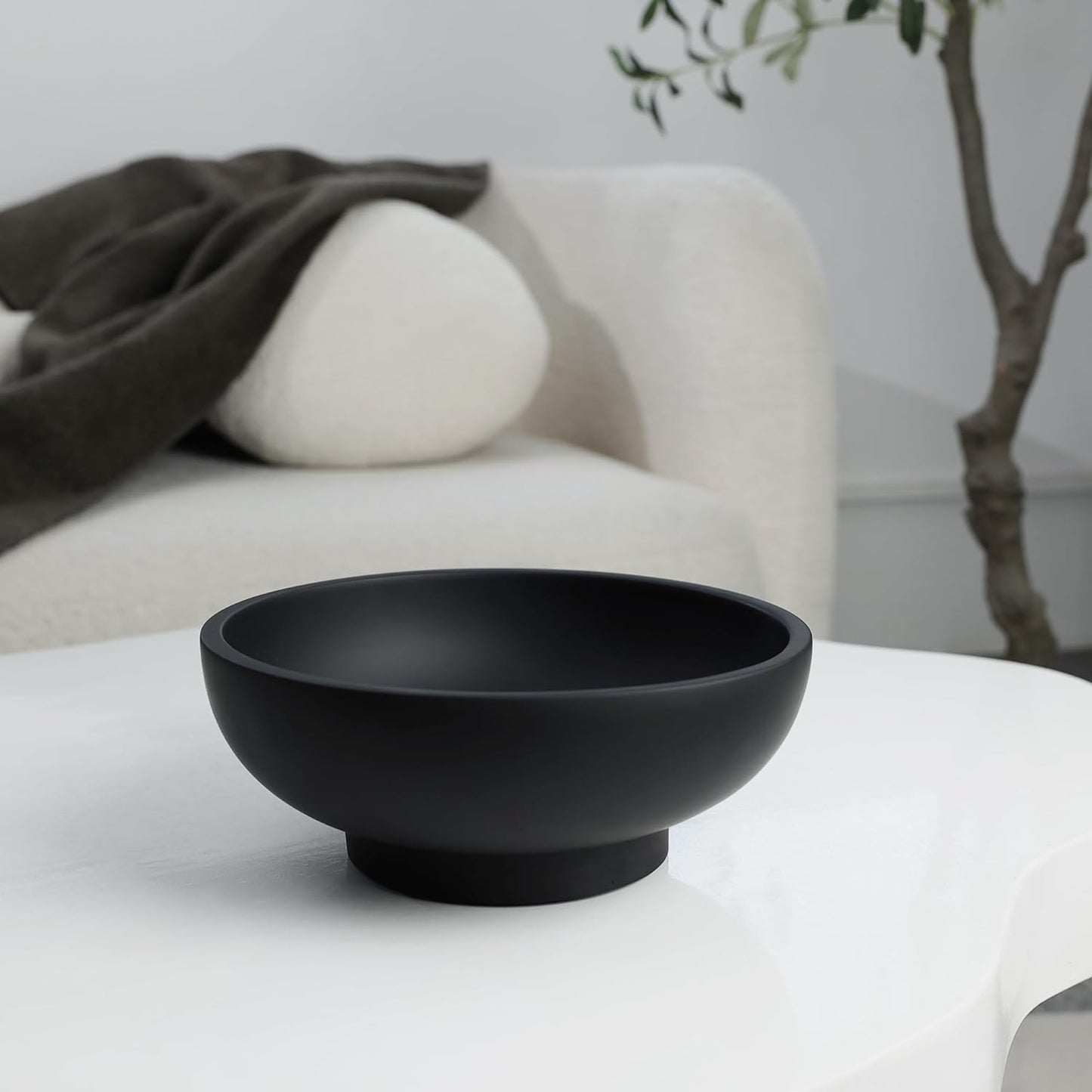 Large Black Decorative Bowl for Home Decor - Modern Concrete Fruit Bowl for Kitchen Counter or Coffee Table