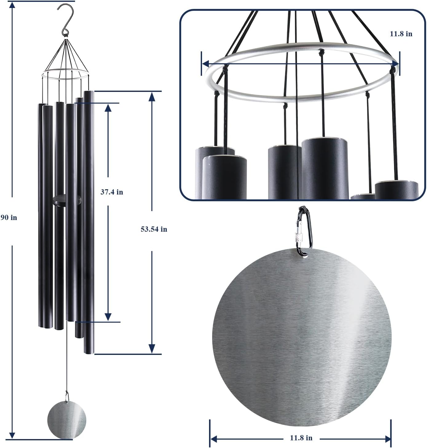 ASTARIN 90 Inch Wind Chimes for Outside with Precision Tuned, Extra Large Handcrafted Wind Chimes Outdoor Bass Tone for Patio, Backyard, Garden, and Outdoor Decor,Black