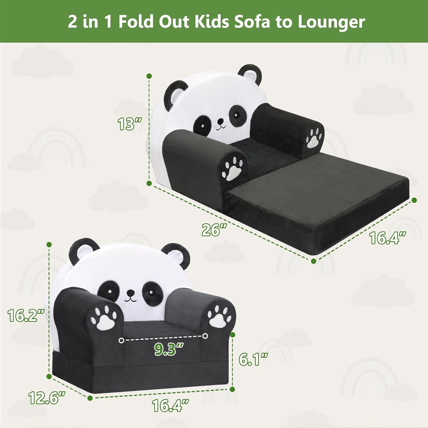 MONKISS Cute Toddler First Chair, Kids' Armchairs, Mini Couch for Baby, Panda, 1~2.5 Years Old
