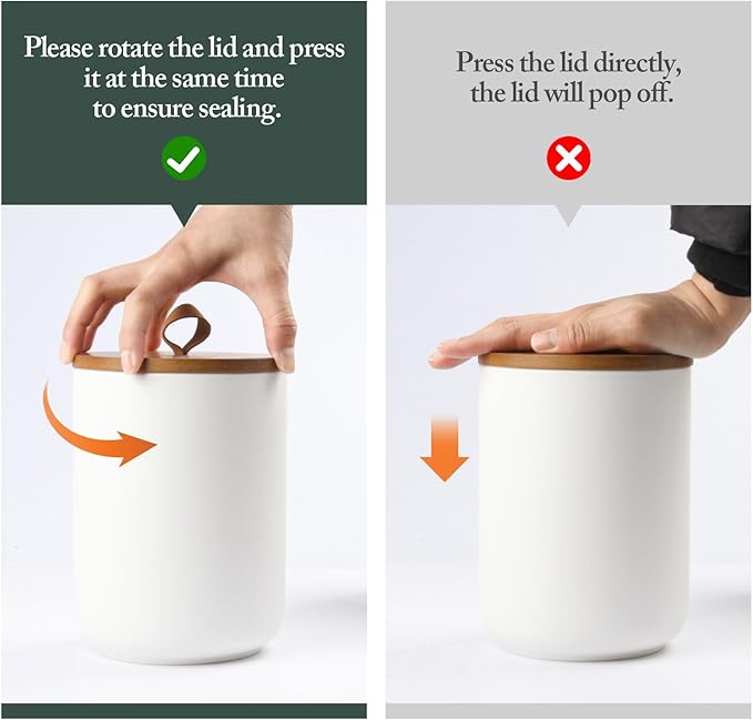 Ceramic Canisters Sets for Kitchen, Airtight Canister with Bamboo Lid, Ceramic Coffee Canister Kitchen Canisters for Countertop, Flour and Sugar Containers for Food Storage Jars, White, Set of 3