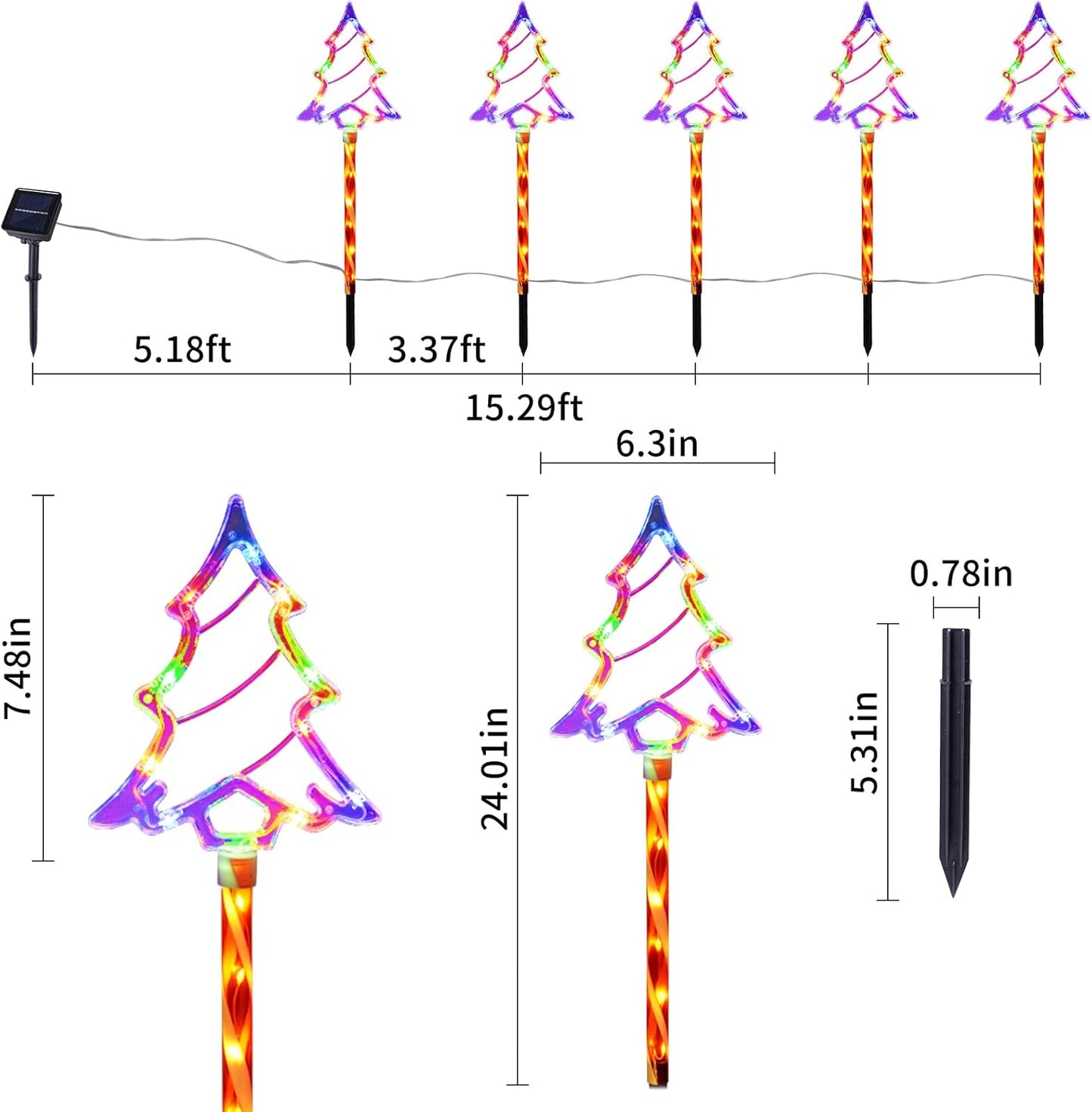 Christmas Solar Pathway Lights Outdoor Decorations， 8 Modes Xmas Tree Candy Lights Waterproof Led Garden Stake Light for Walkway Yard Lawn Porch Holiday Decor 5-Pack (Multicolor Tree, 10 Pack)
