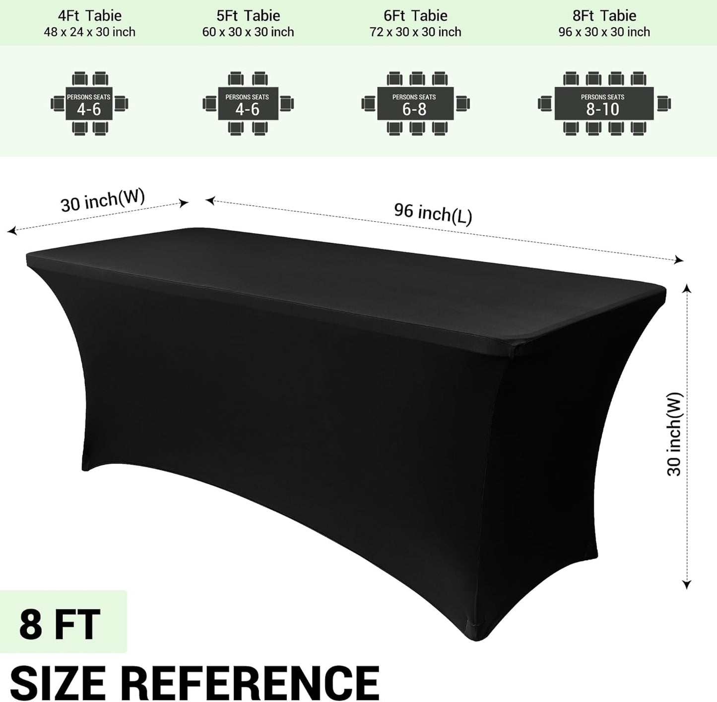 Obstal Spandex Table Cover 8ft Fitted Tablecloth Rectangular - Black Rectangle Folding Table Cloth for Birthday Party Wedding Banquet, 96L x 30W Inch