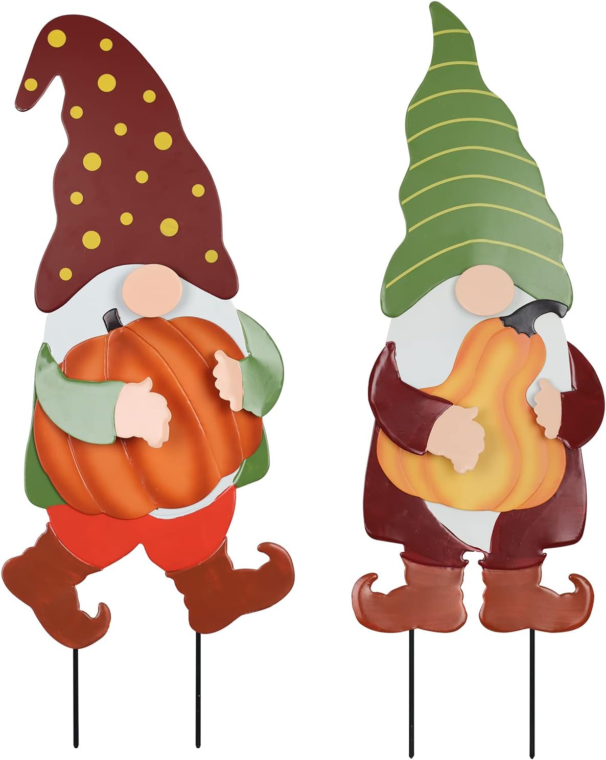 YEAHOME Fall Decorations for Home Outdoor, 2 Pack 25" Decorative Garden Stakes with Gnomes Pumpkin for Fall Decor, Metal Yard Signs for Outside Garden Lawn Porch Patio Thanksgiving Decorations