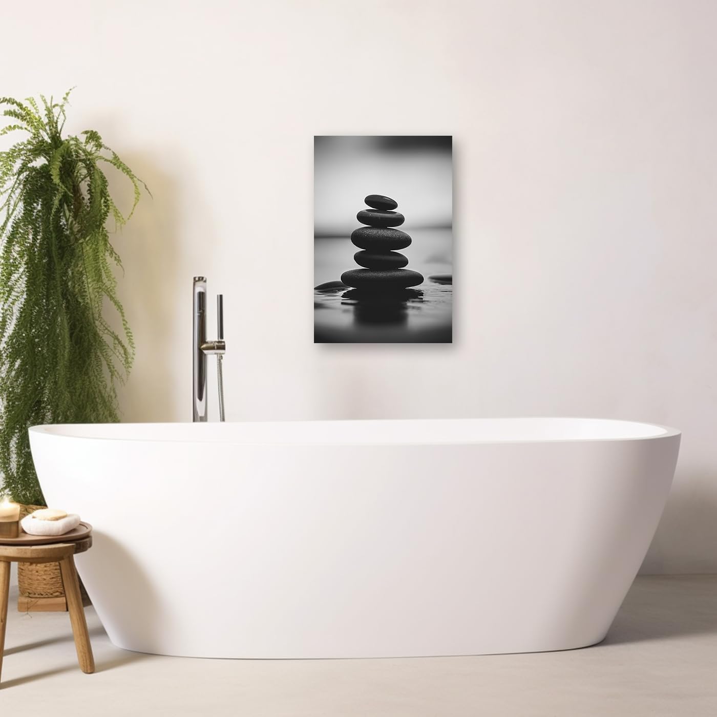DOARTDO Zen Canvas Wall Art Black and White Zen Stone Picture Print Meditation Relax Spirit Spa Room Bathroom Decor Frame (12.00" x 18.00", Zen Stone - 3)