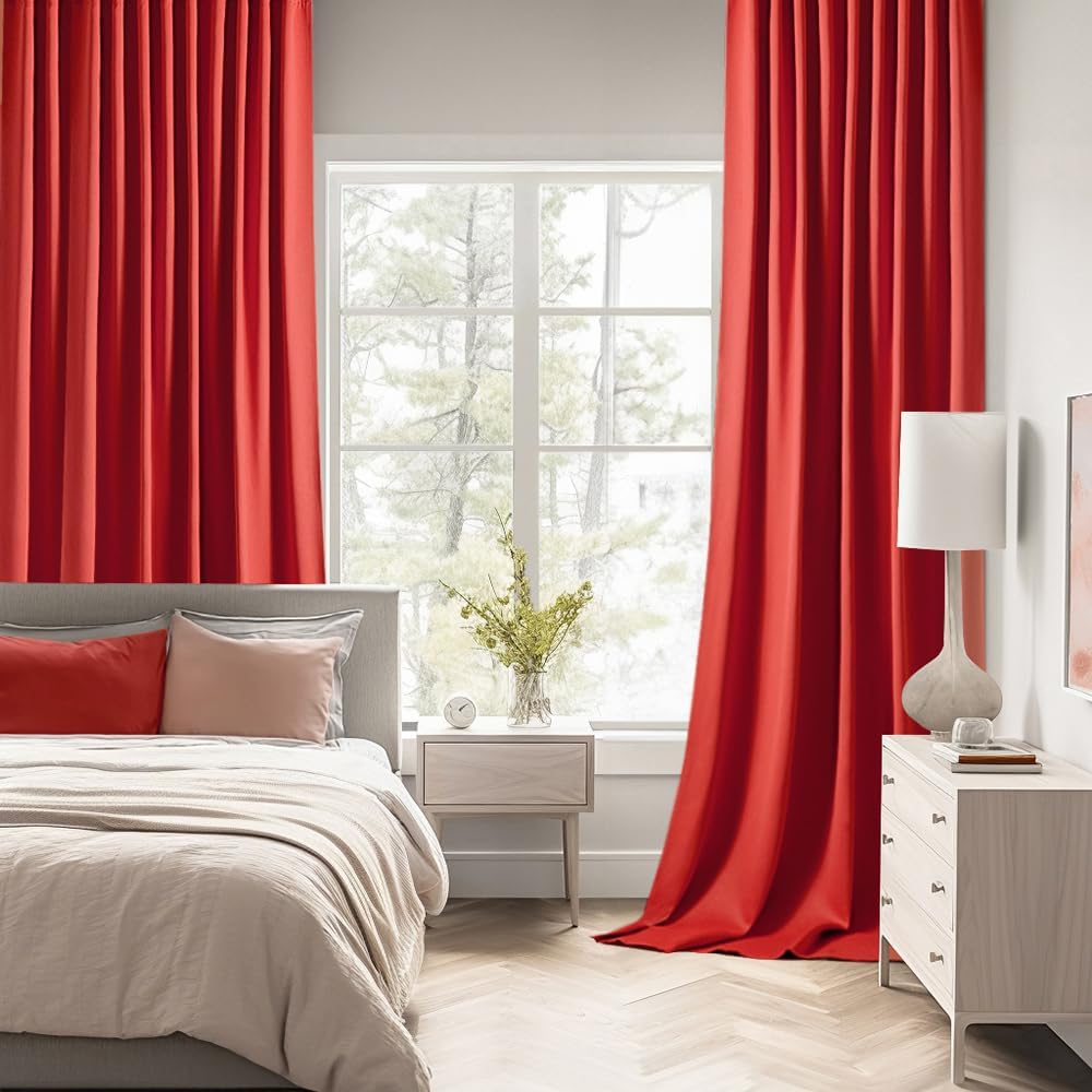 MIULEE Red Back Tab Blackout Curtains 84 Inch Length 2 Panels Set for Living Room Bedroom Privacy, Rod Pocket/Pinch Pleat Thermal Insulated Room Darkening Pleated Light Blocking Drapes