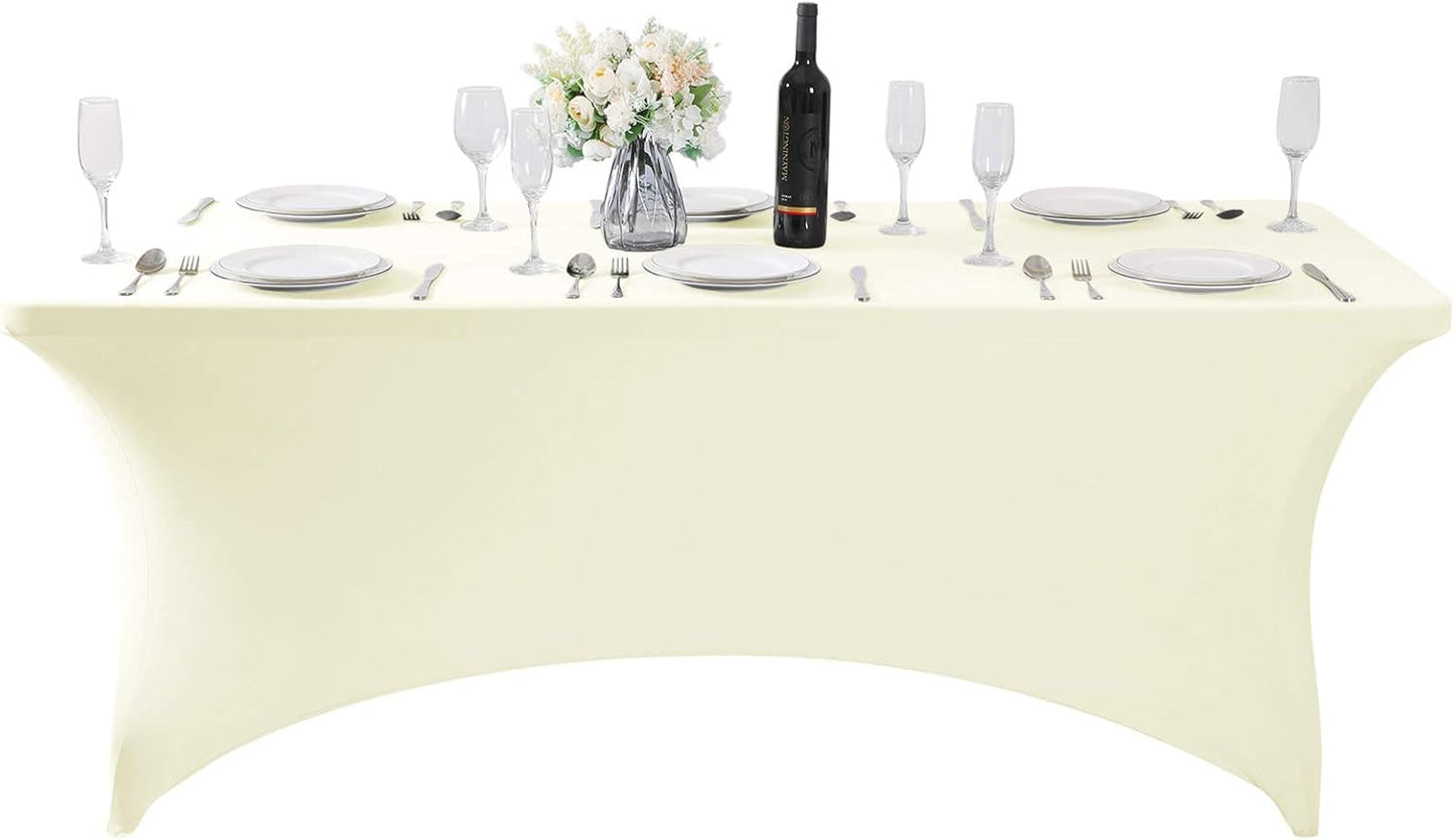 Spandex Table Cover for 6Ft or 4fT or 8ft Table Universal Fitted Stretch Tablecloth for Party, Banquet, Wedding and Events-Ivory