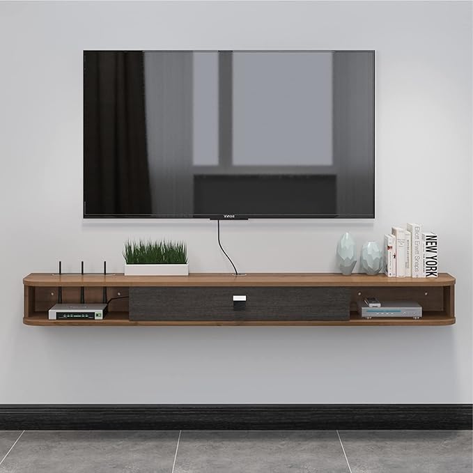Pmnianhua Floating TV Console, 78'' Wall Mounted TV Stand for Bedroom & Livingroom - Walnut