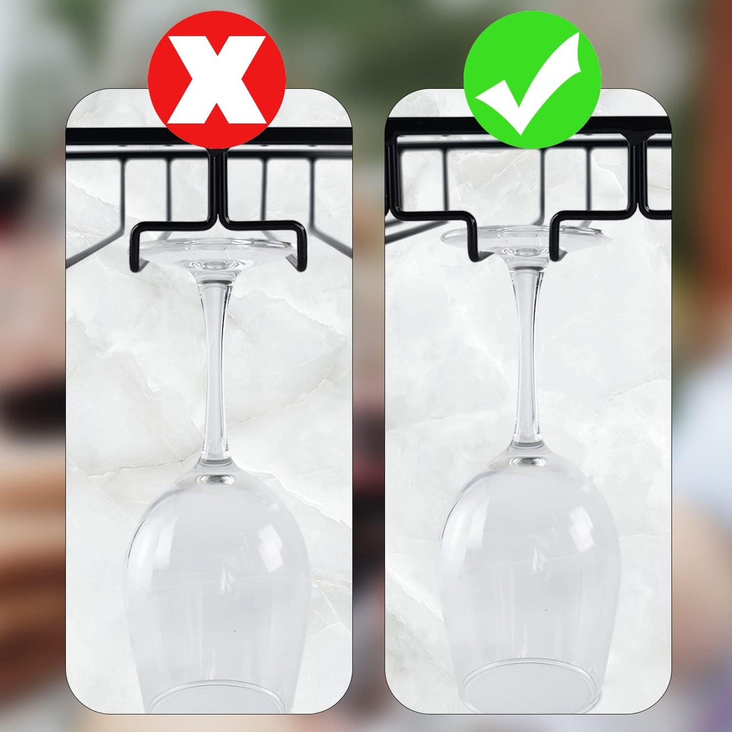 4 Rows Wine Glass Rack Under Cabinet Hanging Stemware Wine Glass Holder Under Shelf, 2 Packs Wire Wine Glasses Racks Hanger for Bar, Kitchen