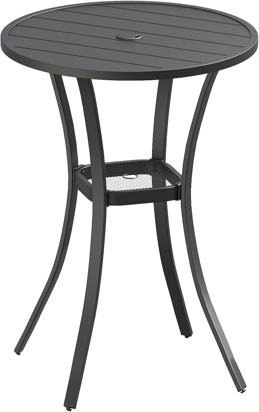 VICLLAX 28" Round Outdoor Bar Table, Counter Height Patio Table with Adjustable Umbrella Hole for Balcony, Black