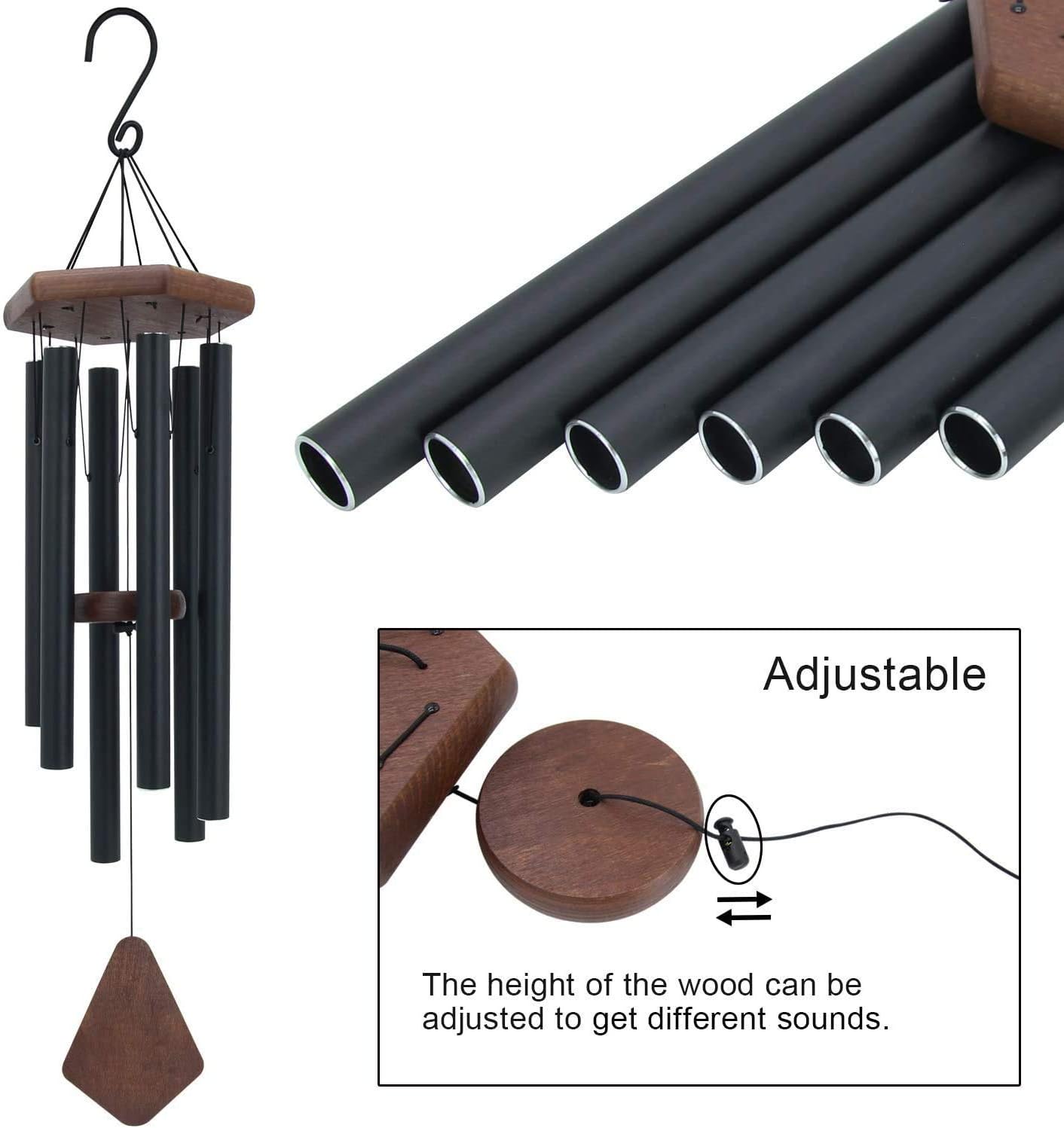 Wind Chimes for Outside, 30" Black Aluminium Wind Chime with Wind Catcher, Outdoor Garden Patio Decoration Windchimes, Classic Zen Gift for Men and Women
