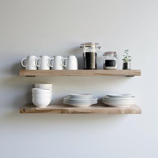 Urban Legacy Deep Floating Shelves | Wormy Maple with Furniture Grade Clear Coat | Low Profile Brackets | Set of 2 (36" x 11" x 2")