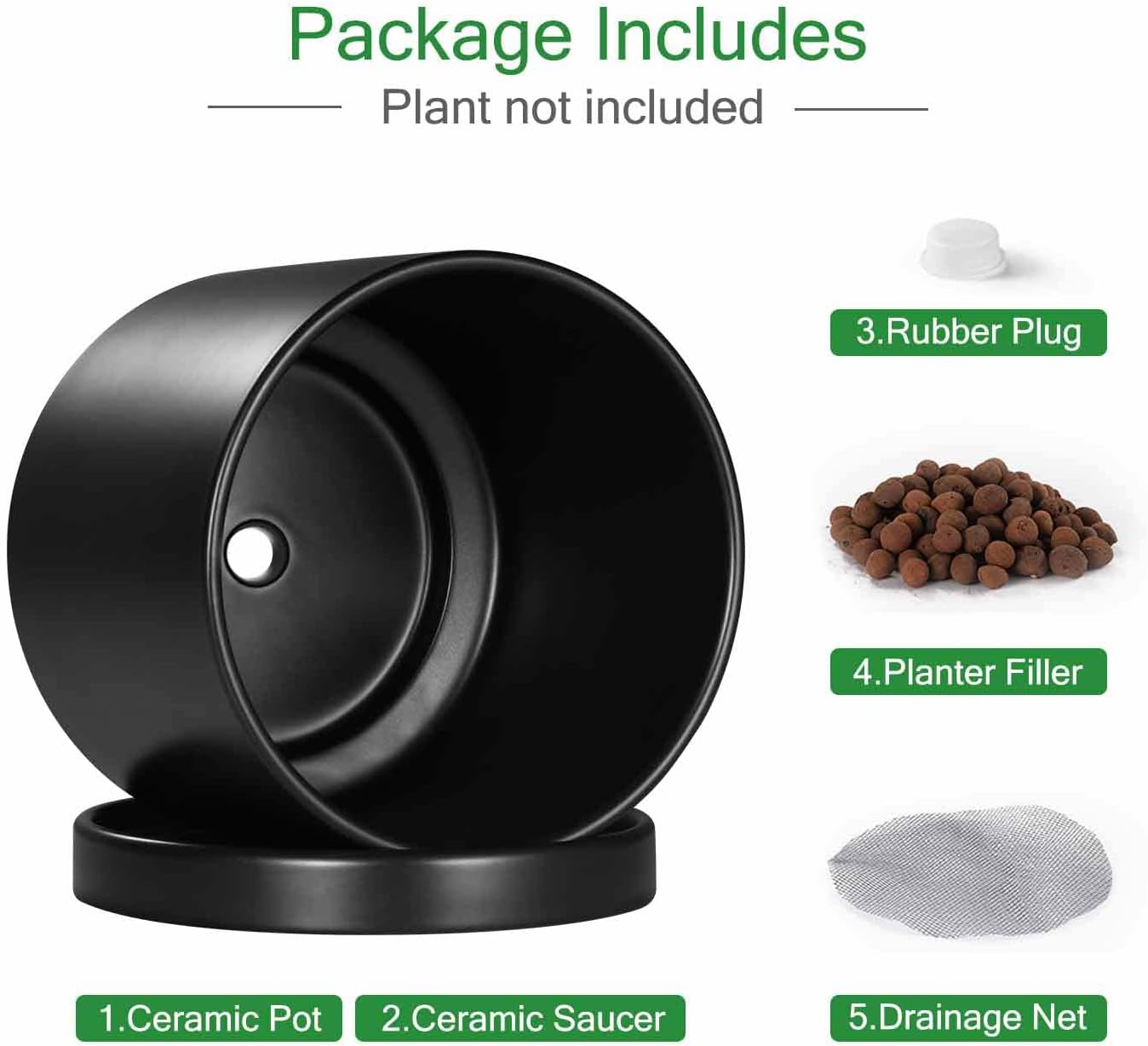 Aveyas 8 inch Ceramic Plant Pot with Drainage Hole and Saucer - Suitable for Indoor and Outdoor Use, Modern Planters for House Garden Flower Tree Snake Monstera Plants (8", Matte Black)