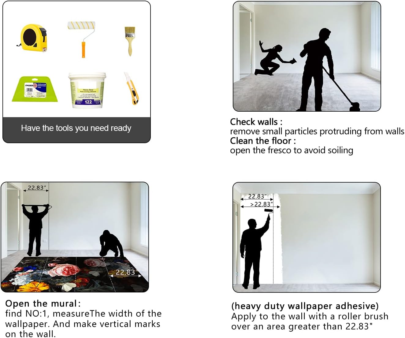 Vintage Black Flowers Mural Bedroom Peony Floral Wallpaper Room Decor Living Room tv Background Large Wall Mural - 91"x65" (Not Peel and Stick)