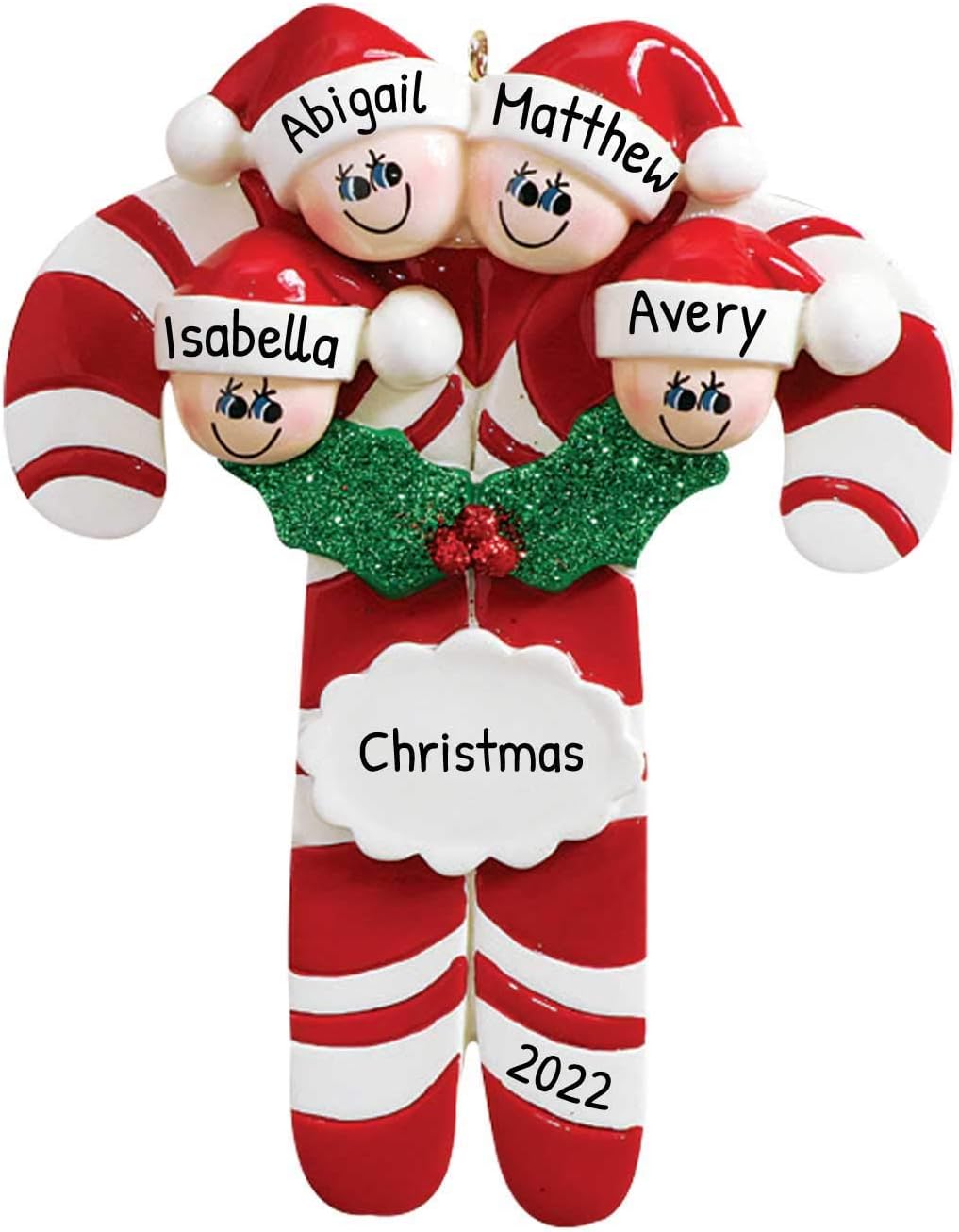 Candy Cane Family of 4 Ornament 2025 Personalized Family Christmas Ornaments 2025 | Holiday Keepsake Holly Berries Personalized Tree Ornaments for Grandchildren, Siblings & Grandkids of Four Ornament