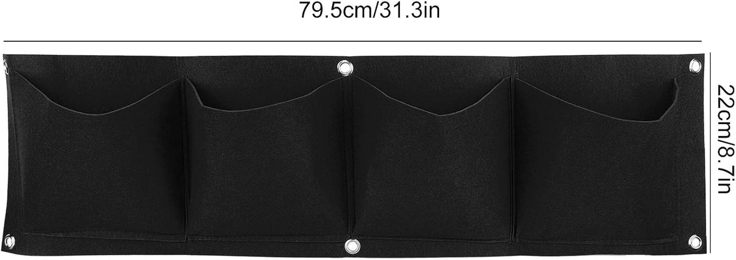 4Pcs 4 Pocket Felt Vertical Wall Garden Planter Plant Grow Bag Reusable Wall Mounted Planting Growing Bag for Flower Vegetable(Black)