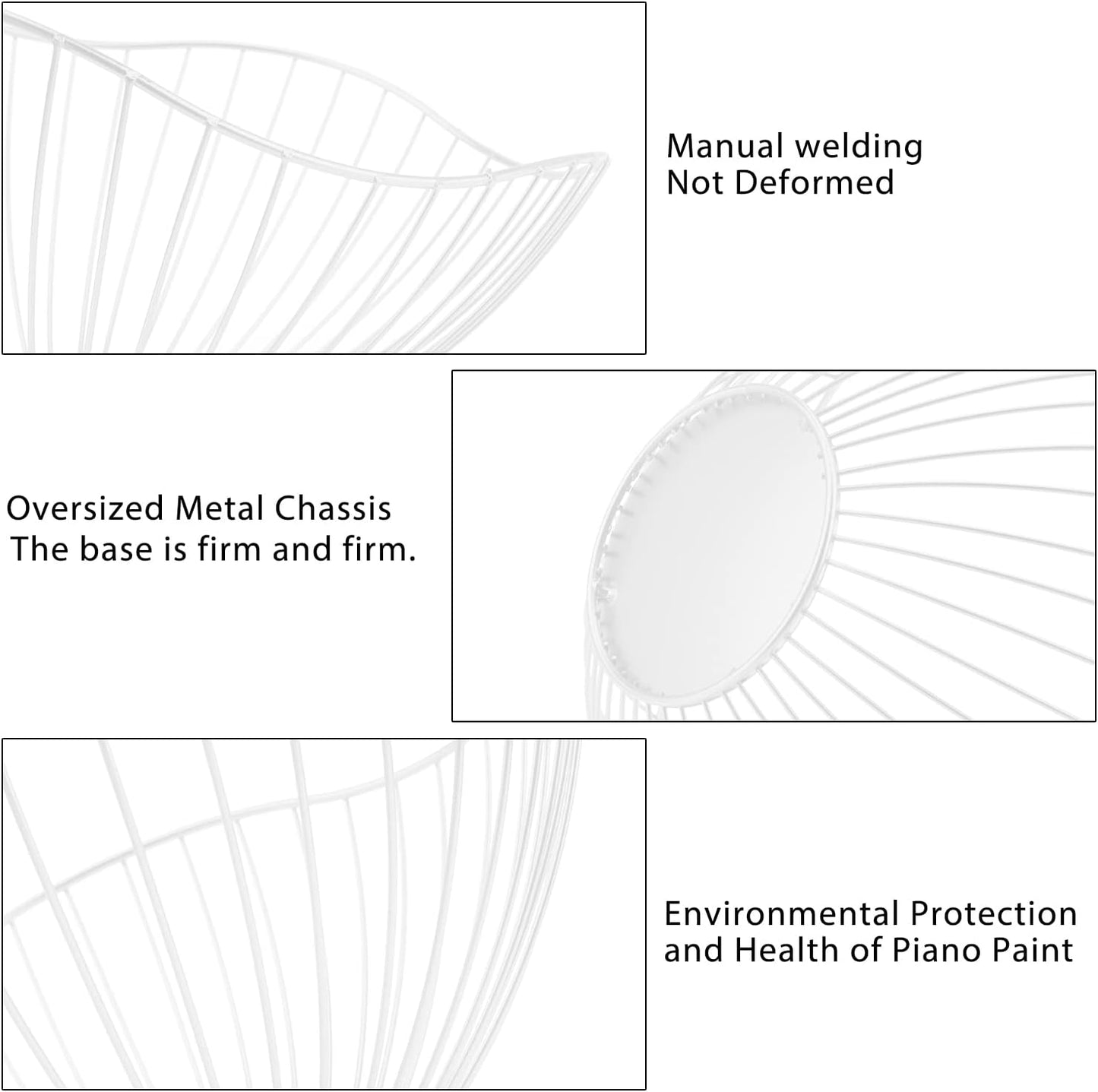 Metal Wire Fruit Basket, White Fruit Bowl for Kitchen Counter, Fruit Holder Stand Storage Baskets for Countertop, Home Decor, Table Centerpieces, Vegetable Bowls for Fruits, Veggies, Snacks (White)