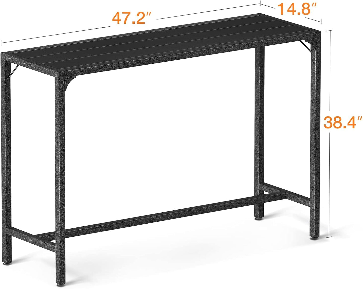 ODK 47 Inch Outdoor Bar Table, Patio Counter Bar Height Table with Weather Resistant Waterproof Top for Garden, Hot Tub, Yard, Balcony, Poolside, Indoor (Black)