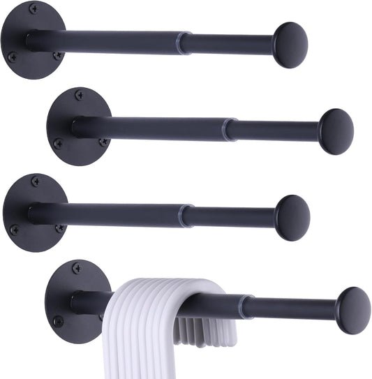 4 Pack Retractable Hanger Holder for Laundry Room, Wall Mount Organizer Rack for Lightweight Clothes, Space Saving Laundry Hook Rod, Keep Empty Hangers Handy, Black