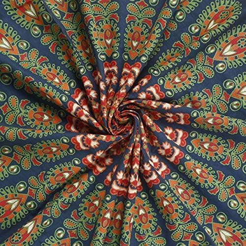 Bless International Handmade Indian hippie Bohemian Psychedelic Peacock Mandala Wall hanging College Dorm Beach Throws Table Cloth Bedding Tapestry (Golden Green, Queen(84x90Inches)(215x230Cms))