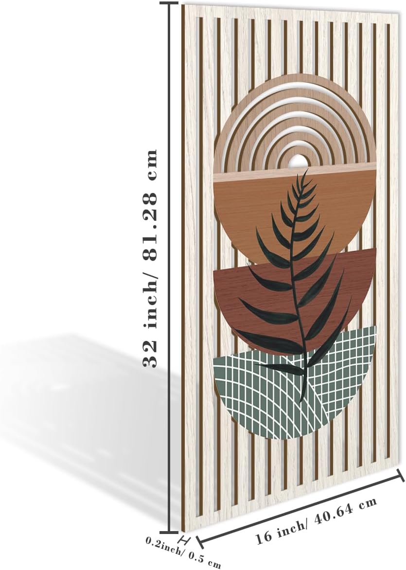 IARTTOP Large Abstract Geometric Wood Boho Wall Art Boho Wall Decor Set Mid Century Modern Wooden Wall Decor Bohemian Wall Art For Bedroom Living Room Office 16"x32"