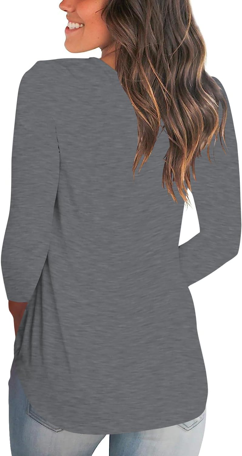 Tobrief Women's Long Sleeve V-Neck Shirts Fall Graphic Tees Loose Casual T-Shirt