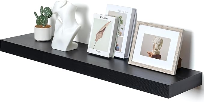 12'' Deep Floating Shelves, 48 Inch Large Floating Shelf Black, Deep Wall Shelves for Living Room Bathroom Laundry Room Bedroom Kitchen Home Office - Black