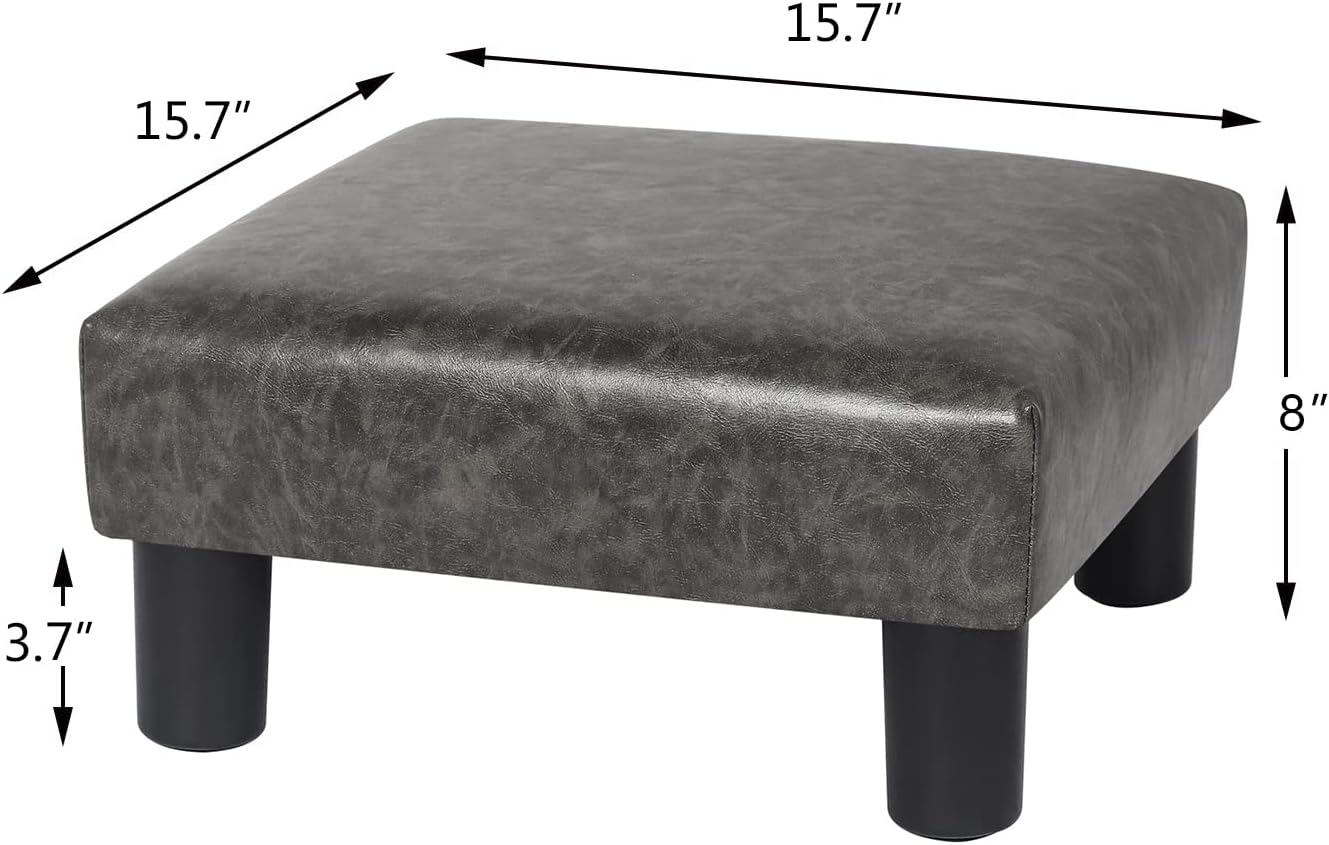 Joveco Small Footstool PU Leather Ottoman Square Footrest Stool Modern Padded Seat Chair for Living Room Bedroom Couch Dogs (Gray)