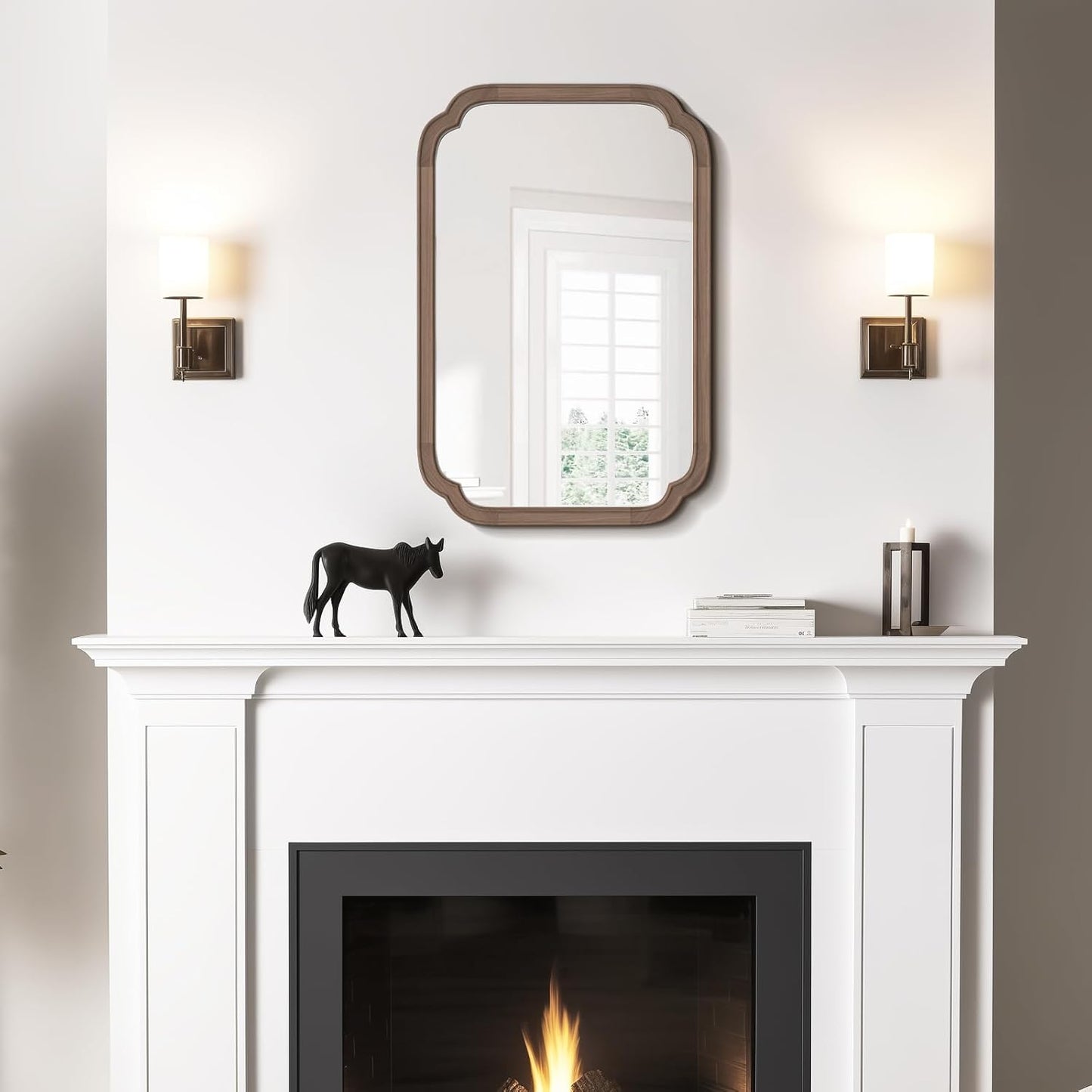 WallBeyond 20" x 30" Rounded Corner Arch Wall Mirror with Wood Frame for Entryway, Living Room or Bedroom Home Decor - Light Woodgrain [20" x 30" Walnut]