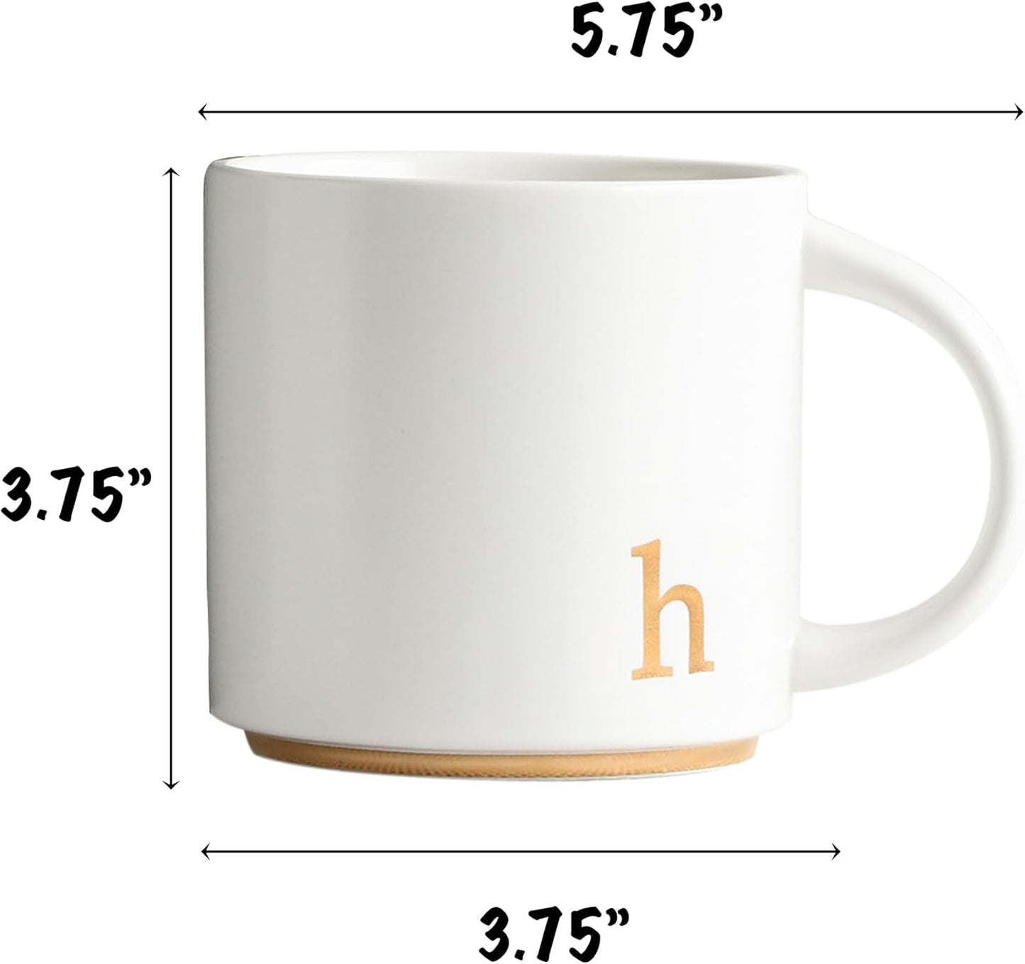 COLLECTIVE HOME - Monogram Ceramic Mugs, 15 oz Golden Initial Coffee Cups, Elegant Alphabet Tea Mugs, Elegant Personalized Mug with Gift Box, Luxurious Cups for Office and Home (h)