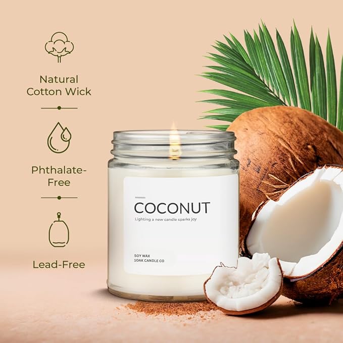 1OAK Soy Wax Scented Candle (Coconut) - Long Burning Premium Hand-Poured (7oz.)