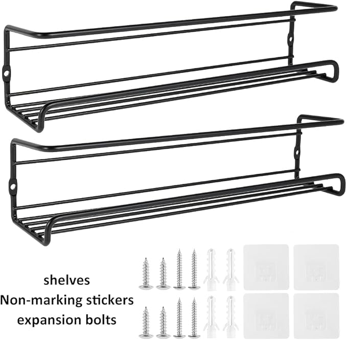 Spice Rack Organiser Hanging Spice Shelves Carbon Steel Wall Mount Spice Rack Kitchen Storage Racks Storage Spices and Condiments Spice Jars for Kitchen Cabinet Cupboard Pantry Door (6)