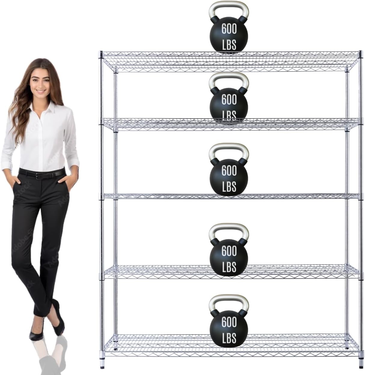 60"x24"x72" PRIME HEAVY DUTY Chrome 5-Tier Wire Shelving NSF 3000 LBS MAX Capacity Storage Rack for Commercial, School, Home, Garage, Warehouse, Industrial, and Hospital Uses (with Wheels)