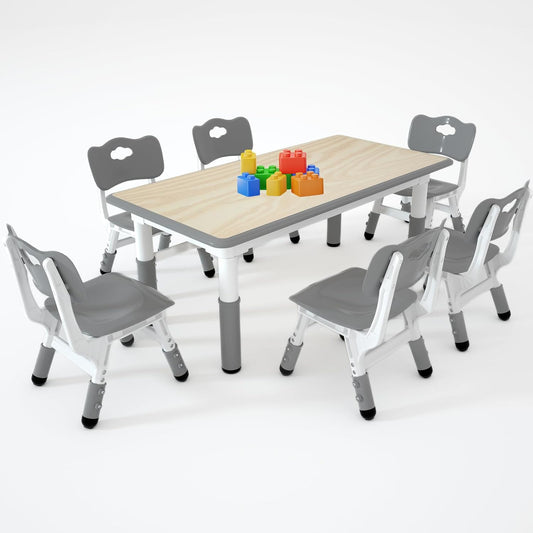 Kids Study Table and 6 Chairs Set,Height Adjustable Table and Chairs for Children and Toddlers,47.2"X23.6"Graffiti Desktop,Suitable for Daycare,Classrooms, Home