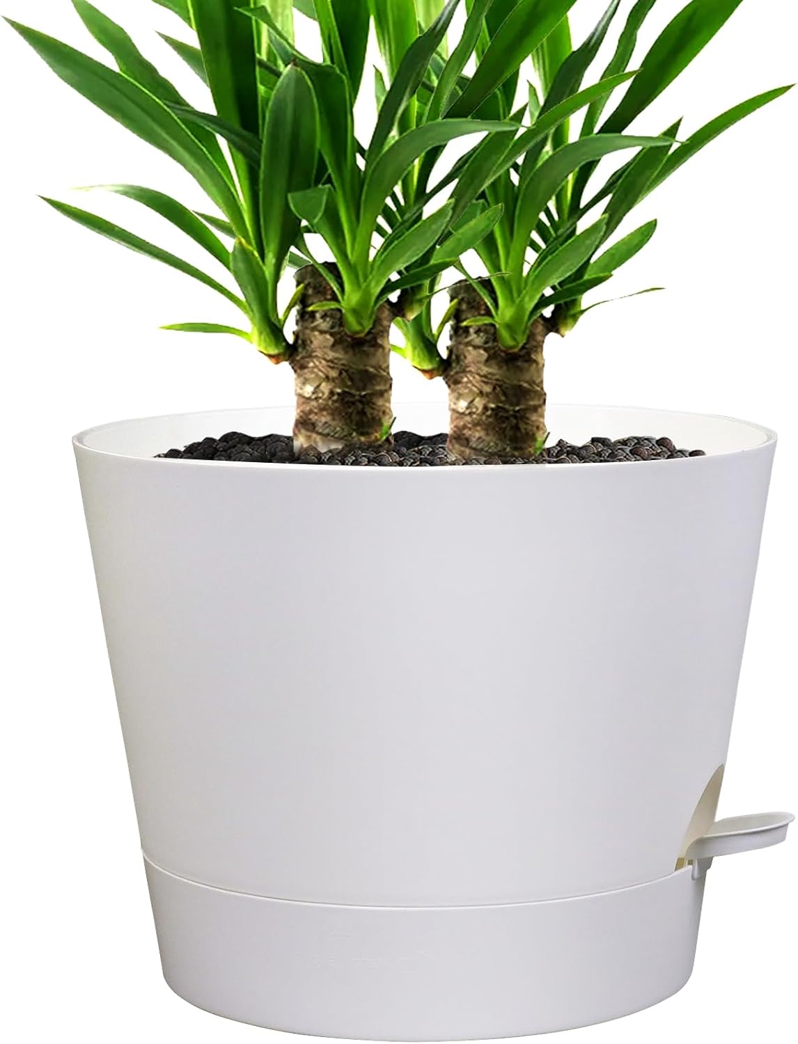 Self Watering Pots for Indoor Plants,12 inch Planters with Drainage Holes Plastic Flower Pots with Deep Reservoir, White