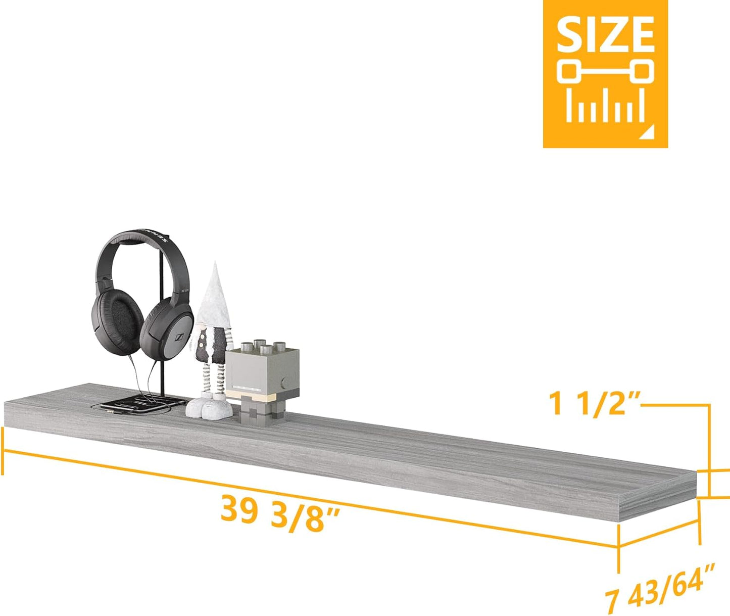 BAMEOS Floating Shelves,40 in W x 8in D Wall Mounted Wooden Shelves with Invisible Brackets Set of 3, Hanging Wall Shelves Decoration for Bedroom, Bathroom, Living Room and Kitchen